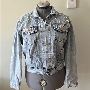 Bridal Pearl Distressed Light Wash Jean Jacket